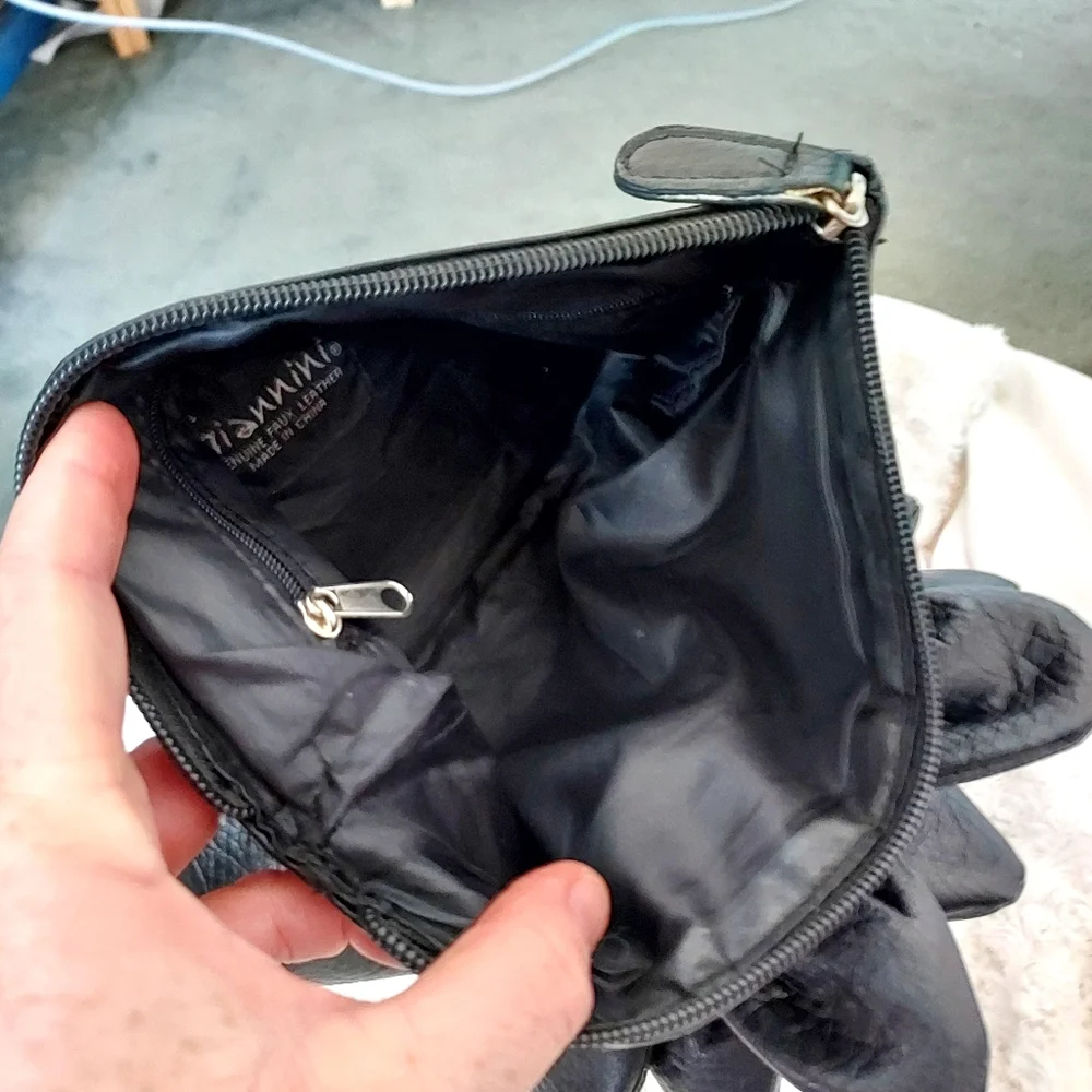 Giannini Black faux leather wrist bag Purse 3D floral detail Artsy Unique Quirky